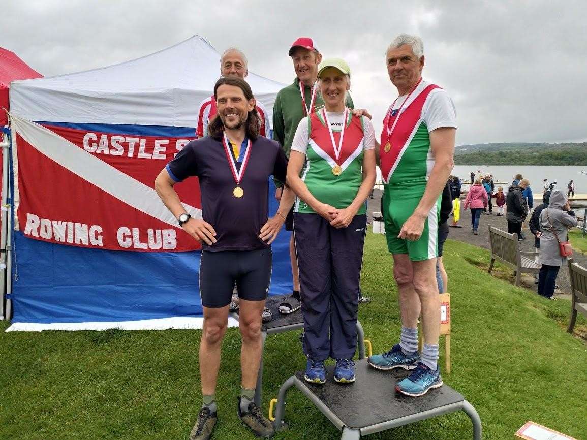 Inverness Rowing Club's winning team in the masters coxed four.