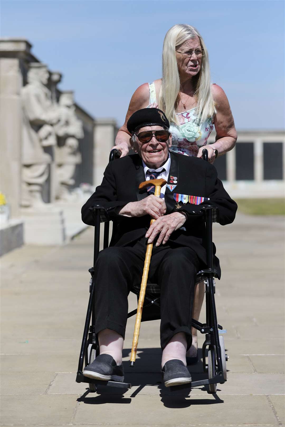 Navy veteran Lawrence Churcher, then 99, with his daughter Moira at a ceremony in May 2020 to commemorate the 80th anniversary of Dunkirk (PO Arron Hoare/MoD/PA)
