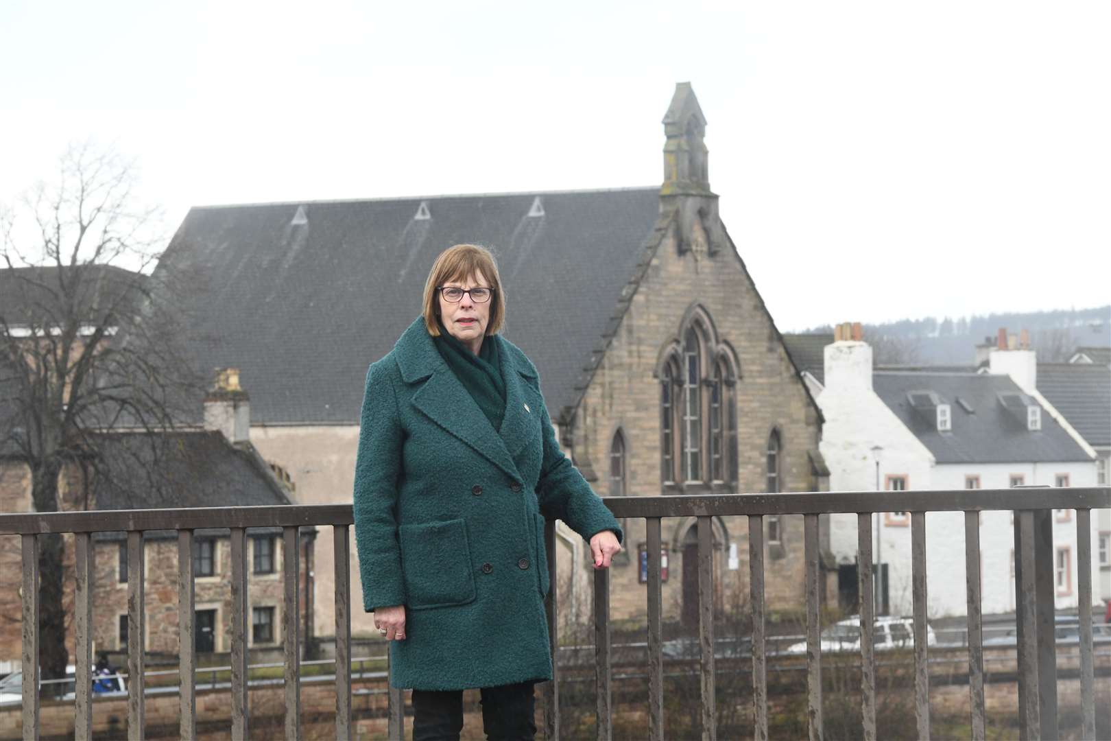 Church of Scotland Trinity Church closing its doors: Cllr Bet McAllister in front of the church. Picture: James Mackenzie.