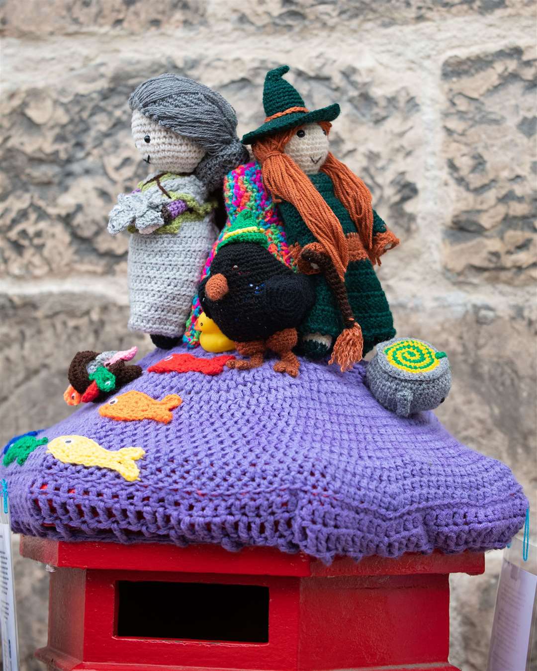 The Witch of Auldearn features in the handiwork of the Nairn yarnbombers.