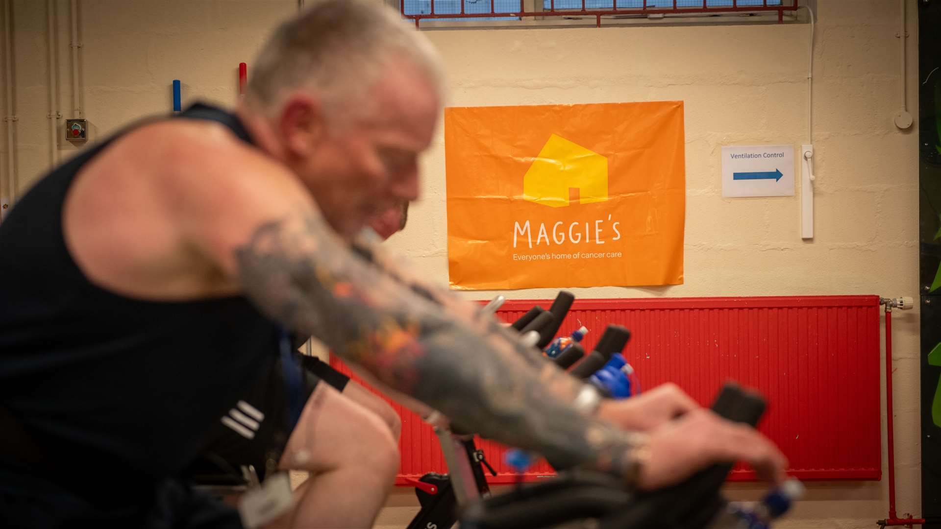 The ‘Miles for Maggie’s’ event saw 30 residents mount static bikes. Picture: Callum Mackay