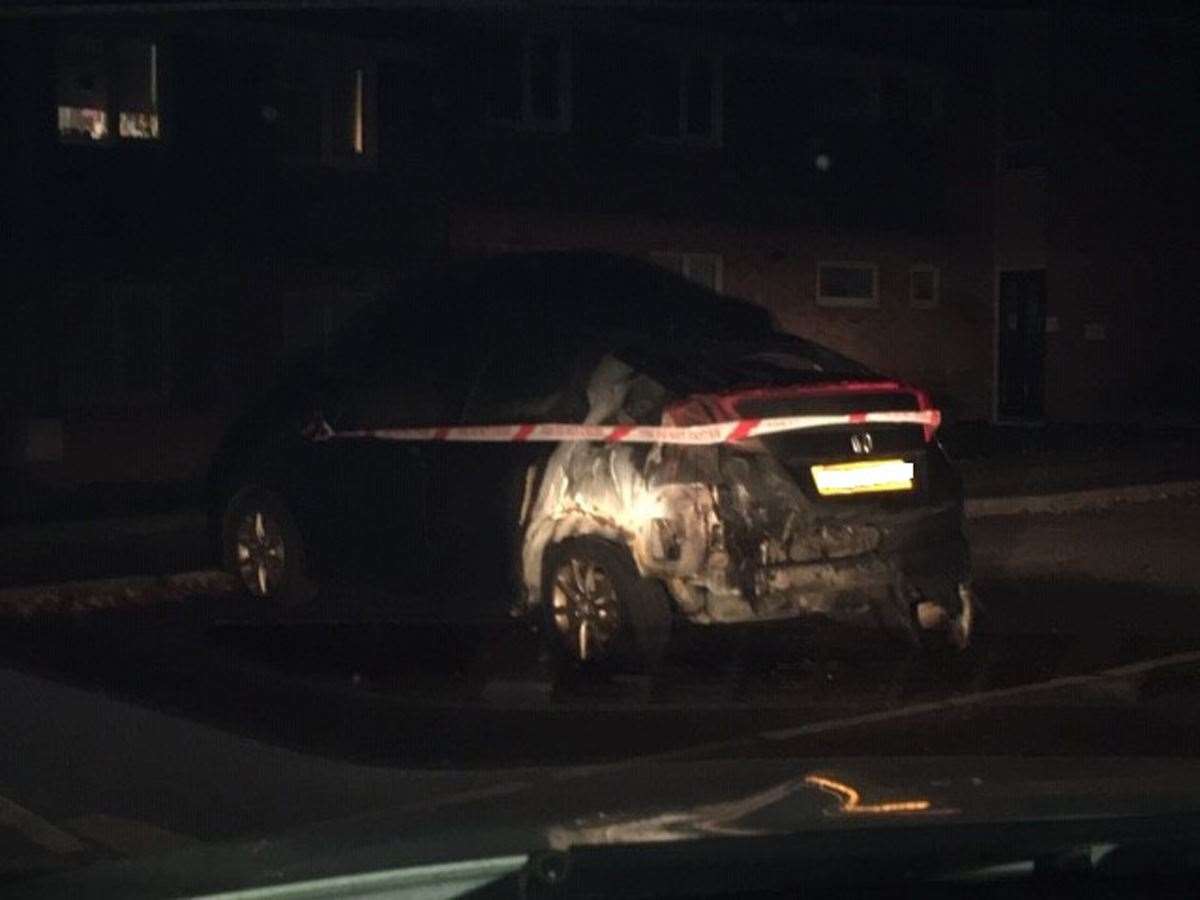 The black Honda Civic car was destroyed in the spate of arson attacks (Wiltshire Police/PA)