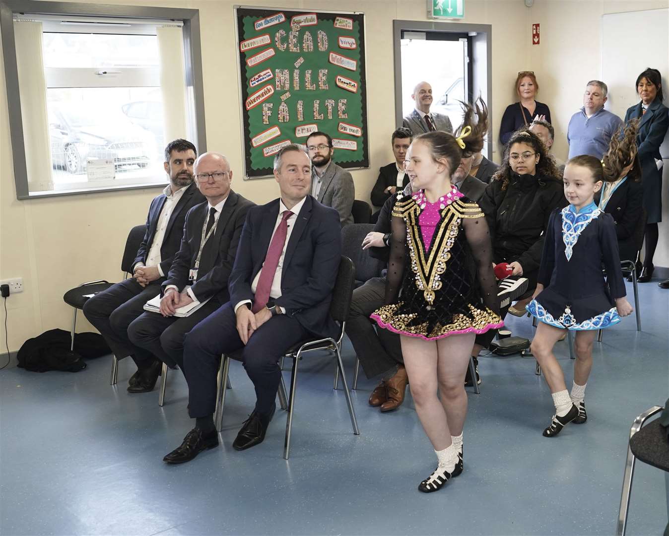 Northern Ireland Education Minister Paul Givan during a visit to Irish language-medium school, Gaelscoil Aodha Rua in Dungannon (Niall Carson/PA)