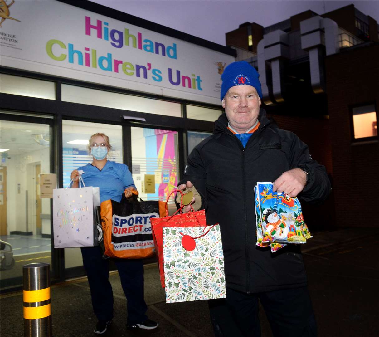 Martin MacDougall hands over goodie bags donations for the children and gift bags for the staff at Highland Children's Unit Raigmore to staff nurse Nicole Hutchison..Picture Gary Anthony.