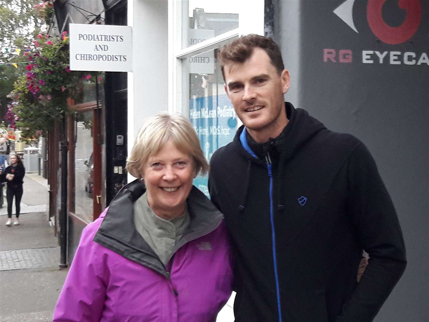 Inverness Tennis and Squash Club volunteer Jane Bradley, pictured with Jamie Murray in 2019.