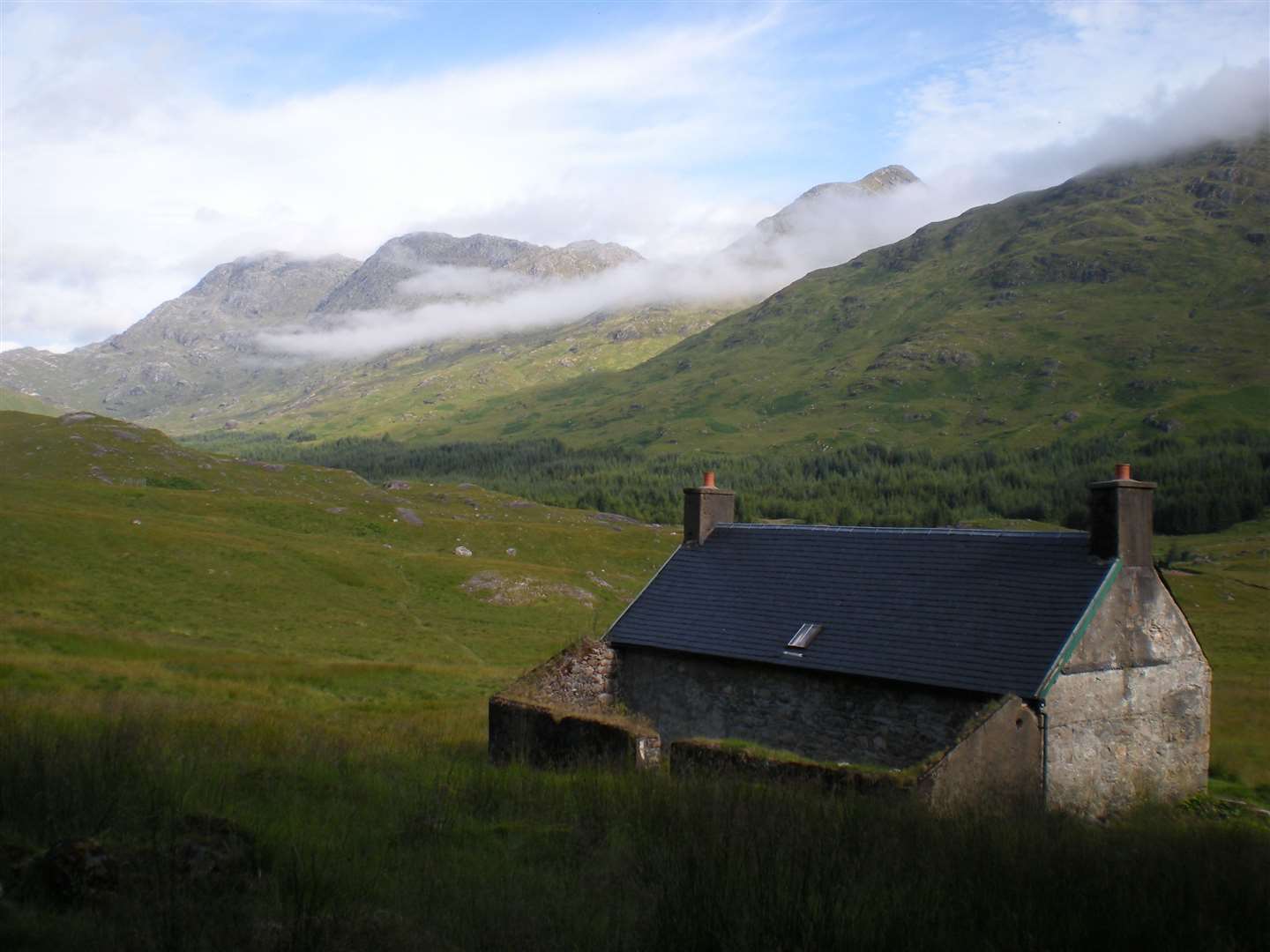 Garbh Chioch Mhor and Sgurr nan Coireachan with A Chuil bothy in foreground.
