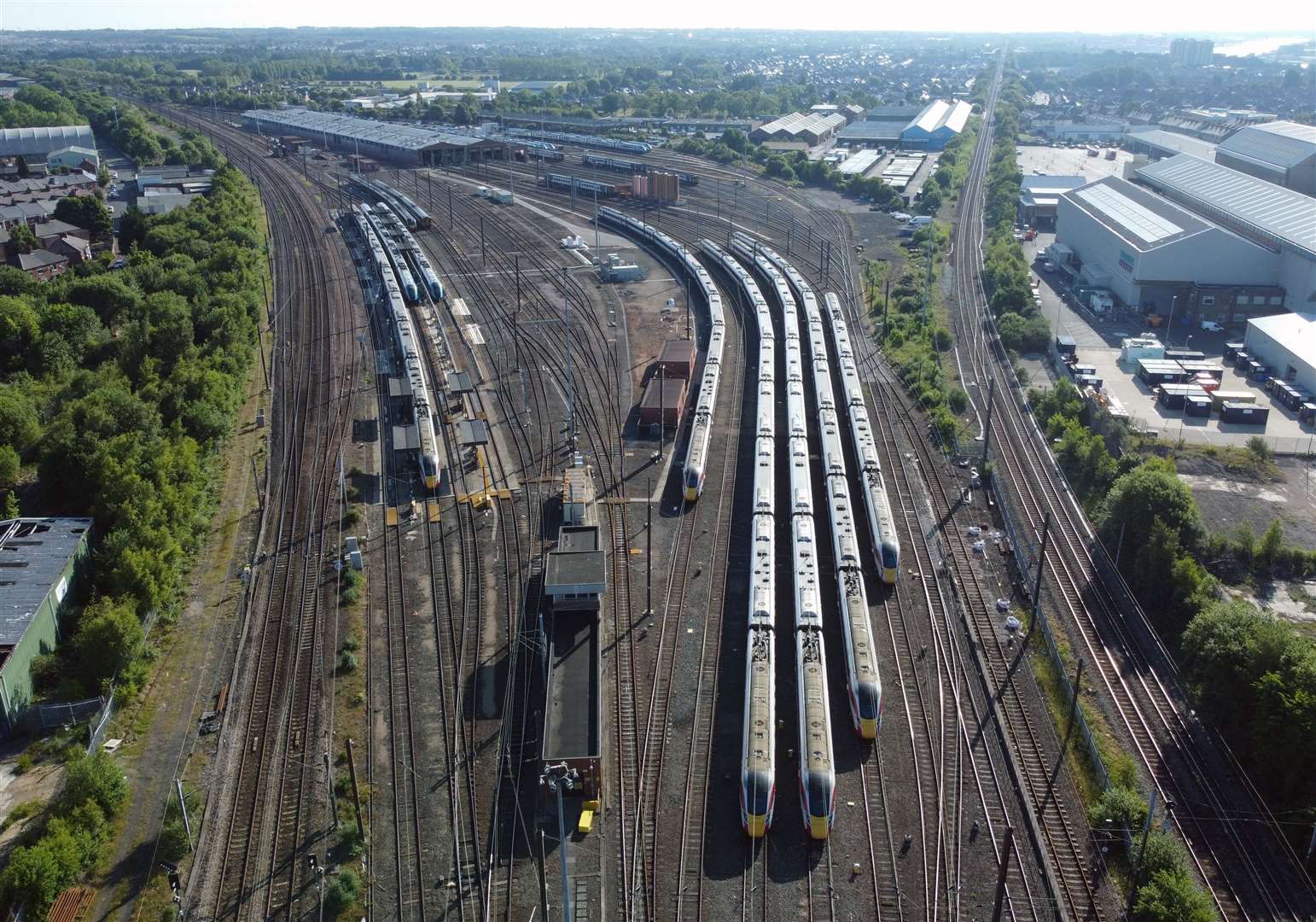 Trains sit in sidings at Heaton Depot in Newcastle (Owen Humphreys/PA)