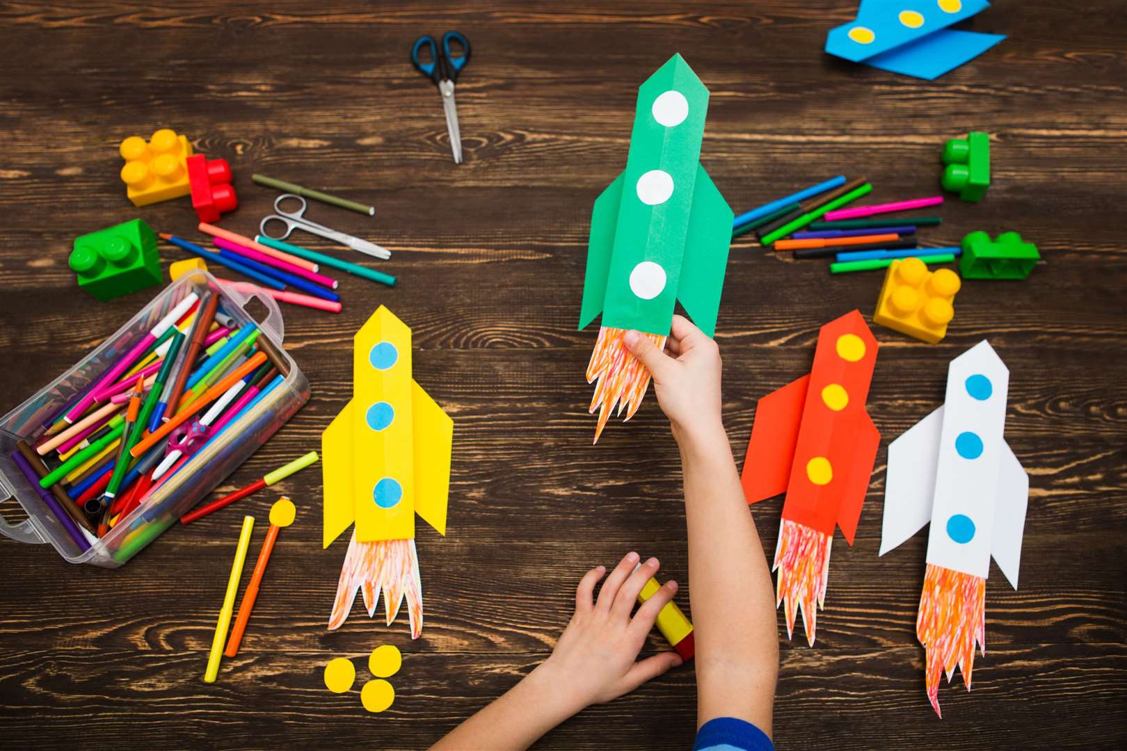 Use items from the recycling bin or cut up some old paper to make rockets. Picture: iStock/PA