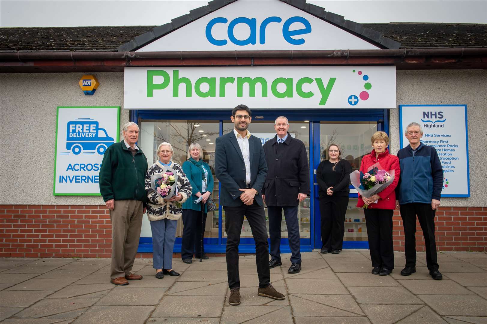 New Cradlehall Pharmacy ribbon cutting ceremony..Ken and Jean Cox,Jackie Agnew, Mo Ameen, Councillor Duncan Macpherson, Sophie Campbell, Kath and Bob Fraser...Picture: Callum Mackay..