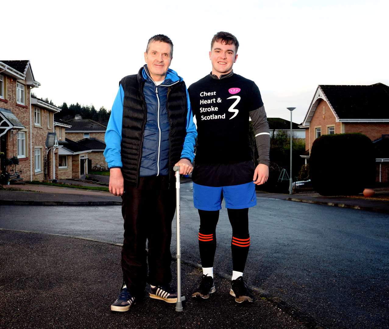 Kieran Fraser runs a marathon on Christmas Eve to raise money for Chest Heart and Stroke Scotland after his dad, Neil Fraser, suffered a severe stroke..Neil and Kieran Fraser..Picture: James Mackenzie..