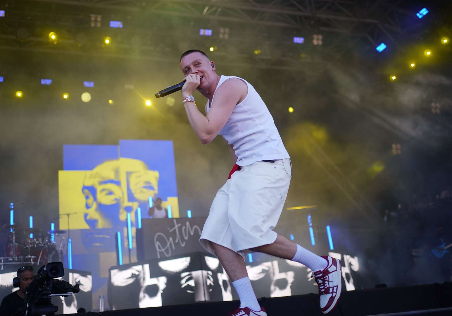 British rapper Aitch performing on the Pyramid Stage, at the Glastonbury Festival (Yui Mok/PA)
