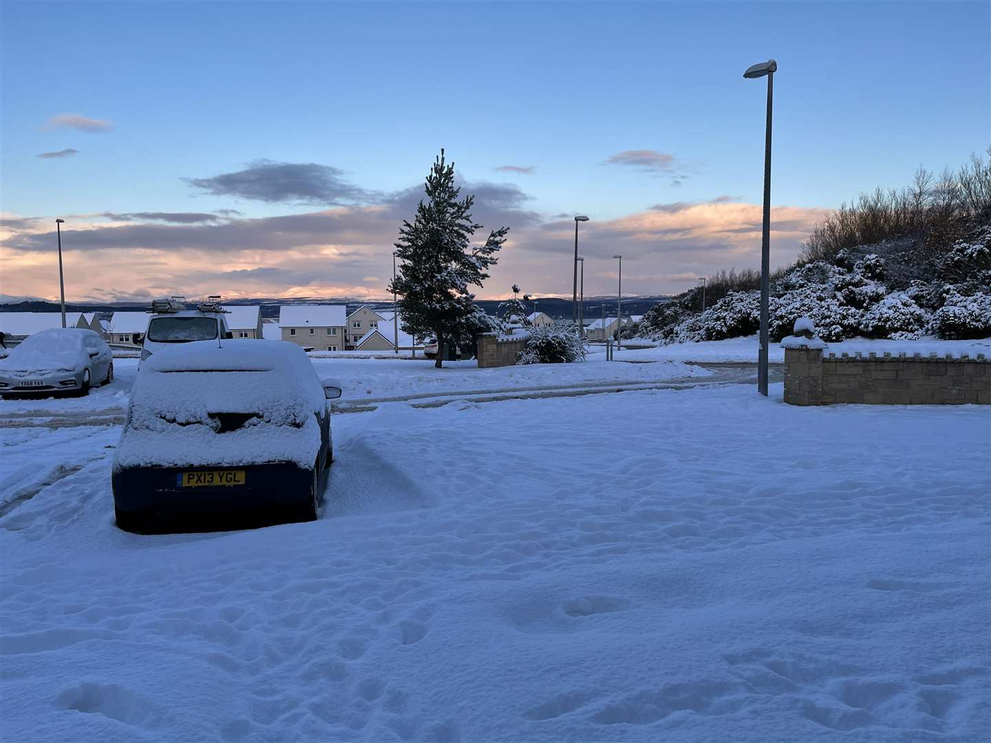 Snow in Milton of Leys in Inverness.