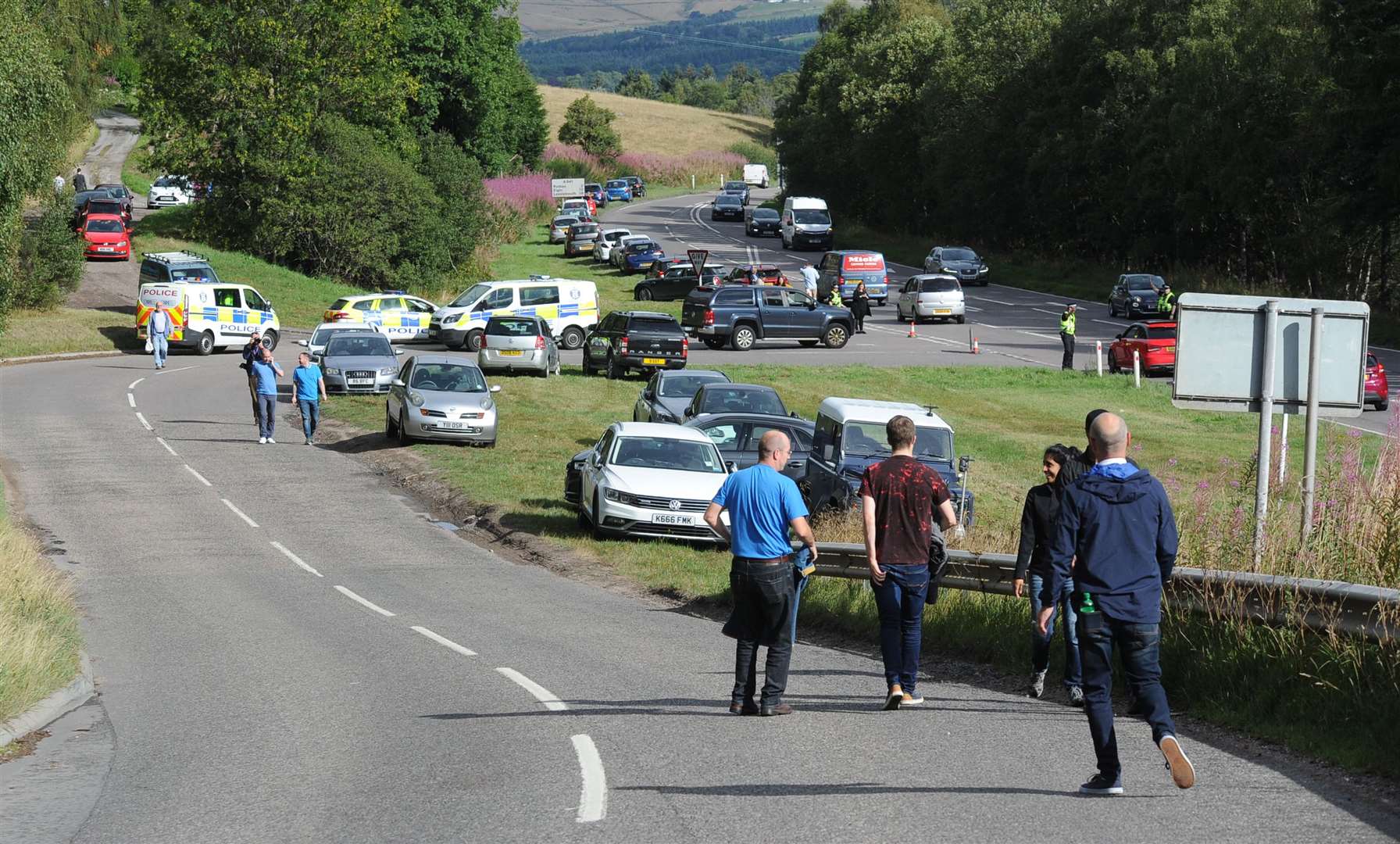 Police had to deal with traffic and the A941 as people waited to try to access Macallan Distillery in August to buy a limited edition release. Picture: Eric Cormack/SPP