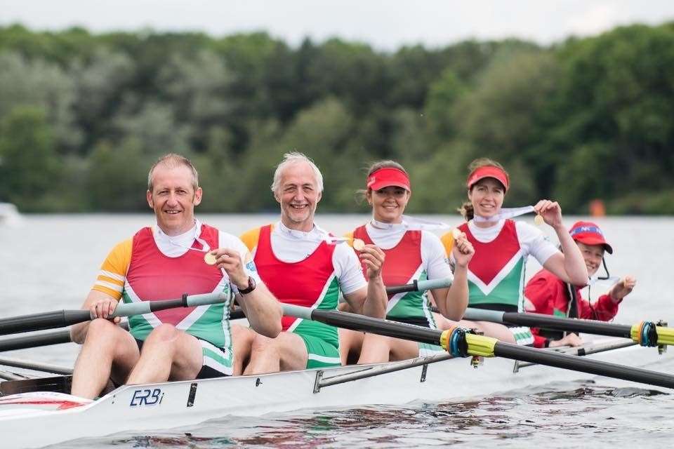 Inverness Rowing Club's winning mixed coxed four team of Jude McManus, Jenny Baird, Dave Rothwell and Robert Gordon, coxed by Robert's daughter Heather.
