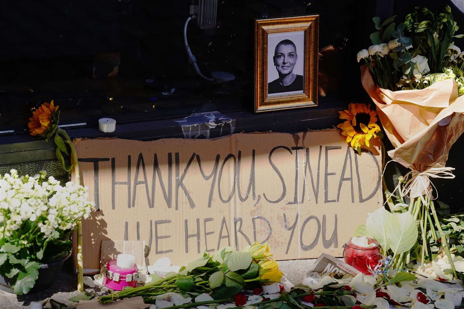 Tributes were left to Irish singer and activist Sinead O’Connor at the Irish Rock ‘n’ Roll Museum in the Temple Bar area of Dublin following the 56-year-old’s death on July 26 (Brian Lawless/PA)