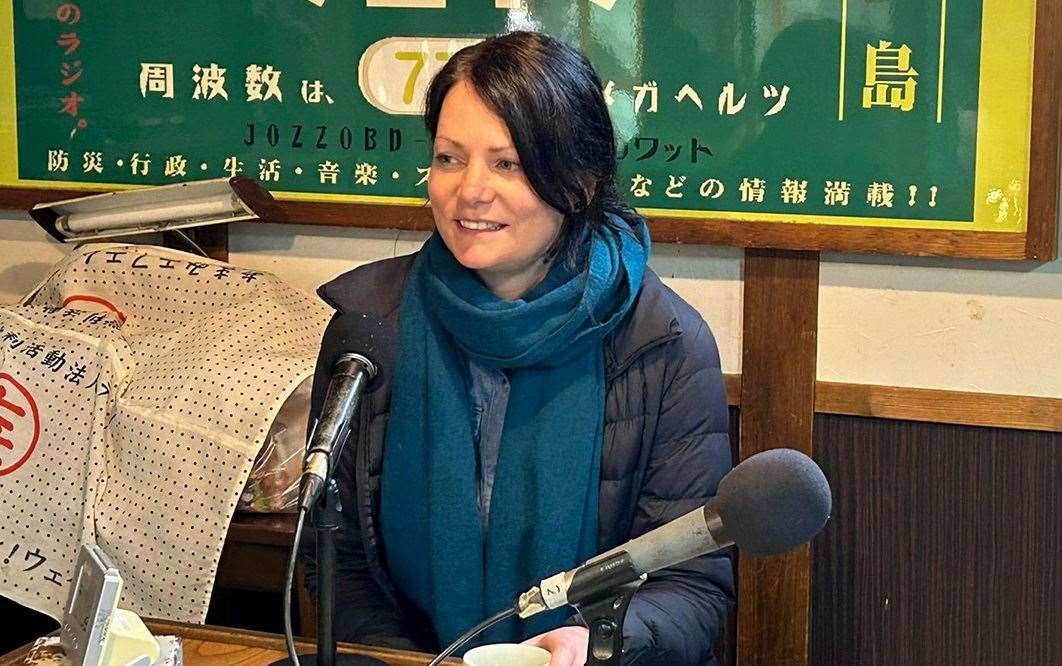Dr Sarah Wagner speaking about the research on Amami FM radio in Japan.