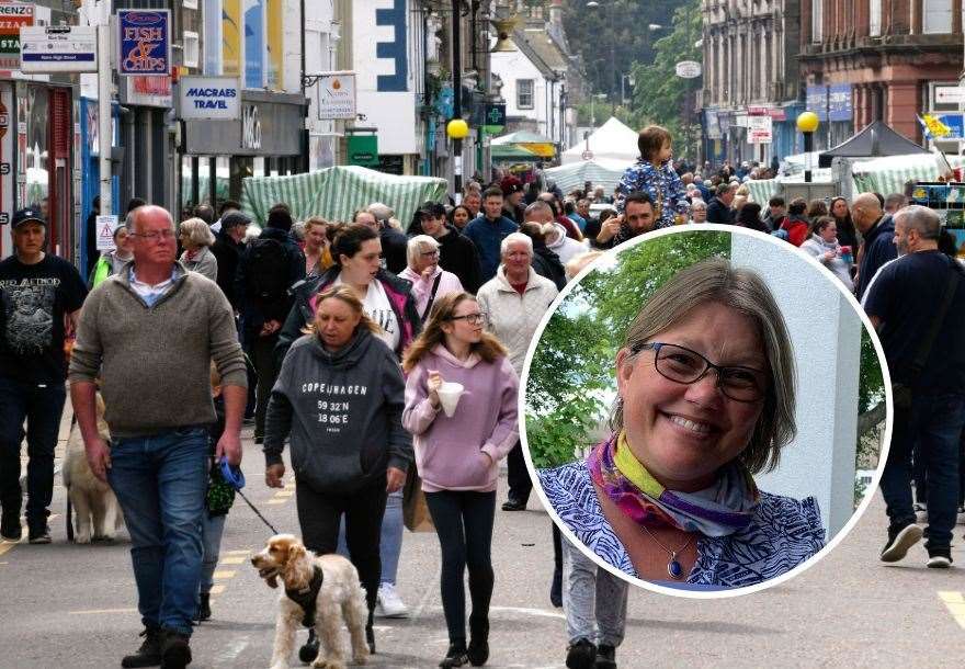 Nairn is often busy on market days, which Nairn BID manager Lucy Harding (inset) is involved in.