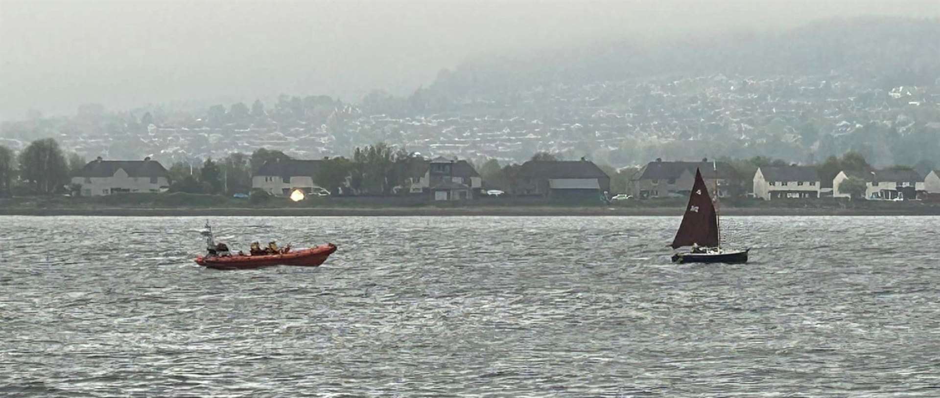 The Kessock lifeboat approaches the yacht. Picture: RNLI.