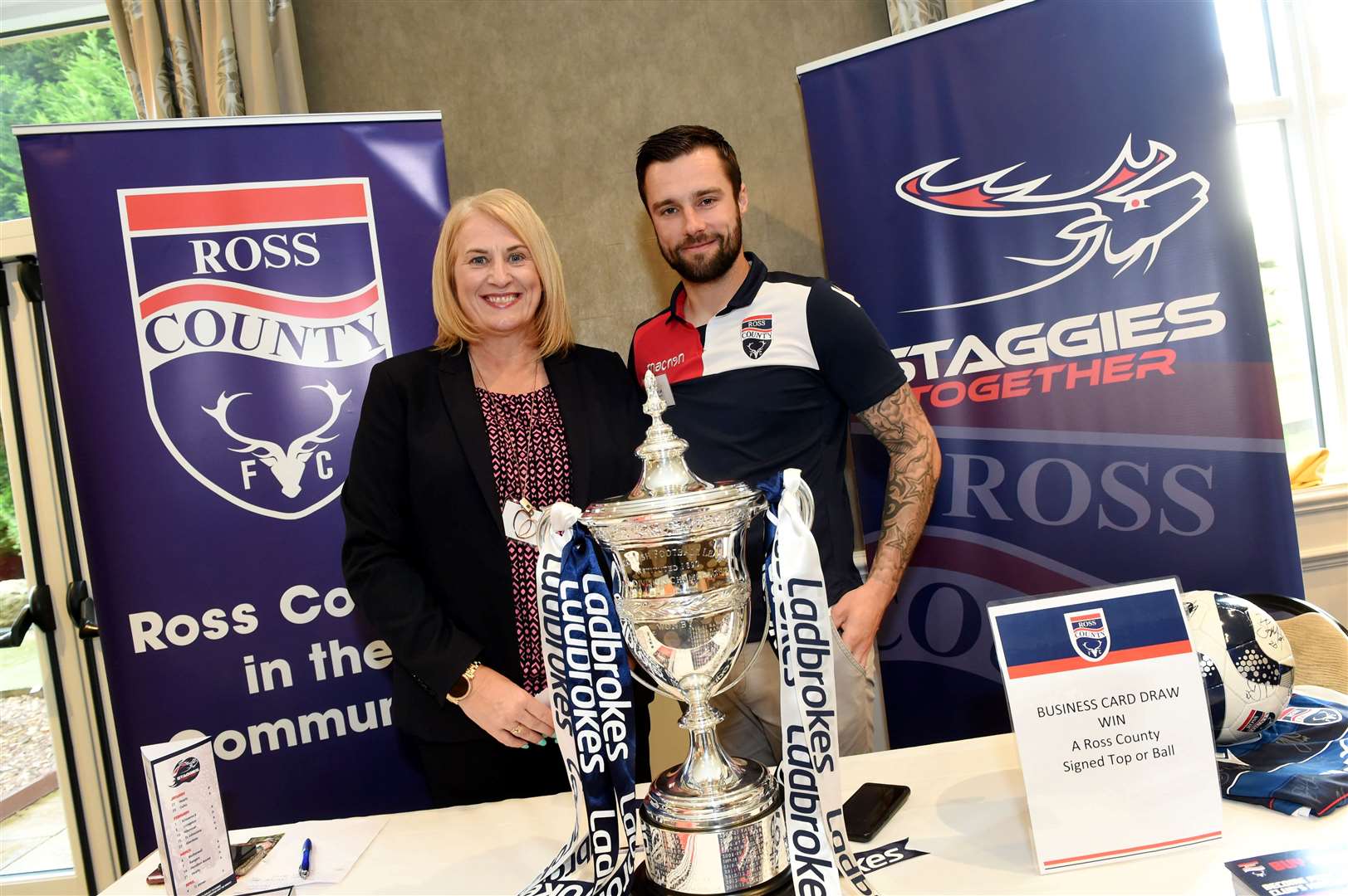 Youth academy manager Gordon Duff with County's Lorraine Christie. Picture: Callum Mackay