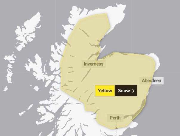 The area covered by the snow warning has now been extended across much of the Highlands. Picture: Met Office.