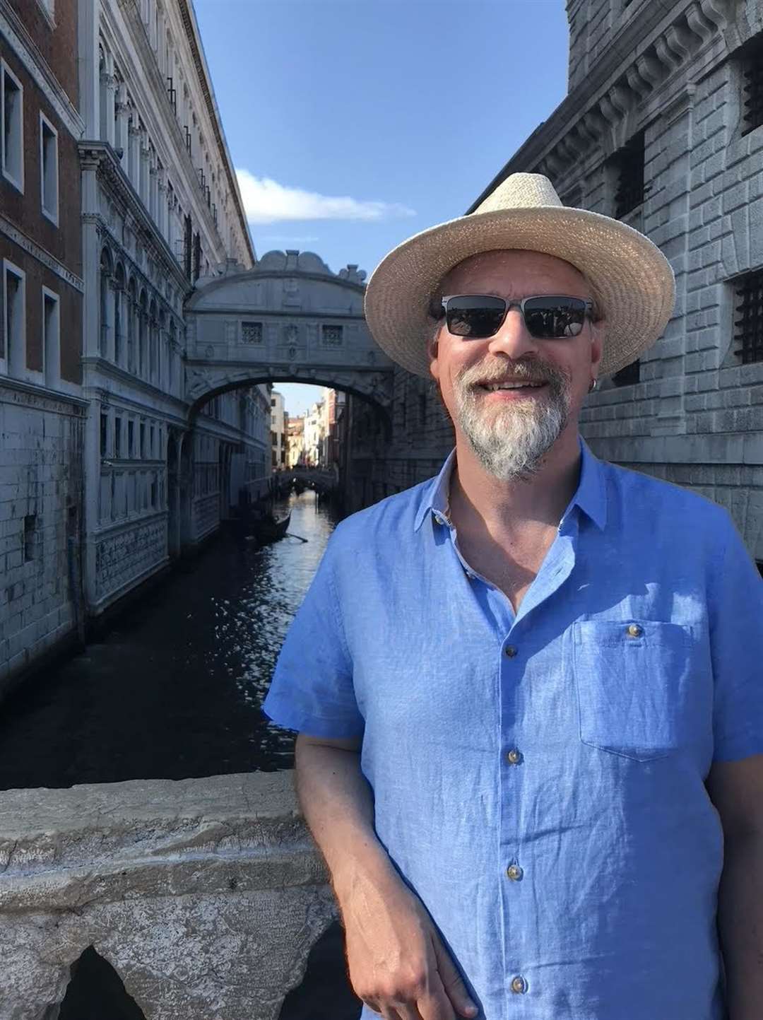 Graham Bullen at the Bridge of Sighs and Doge's Palace in Venice, the inspiration for his first novel, The Quarant.