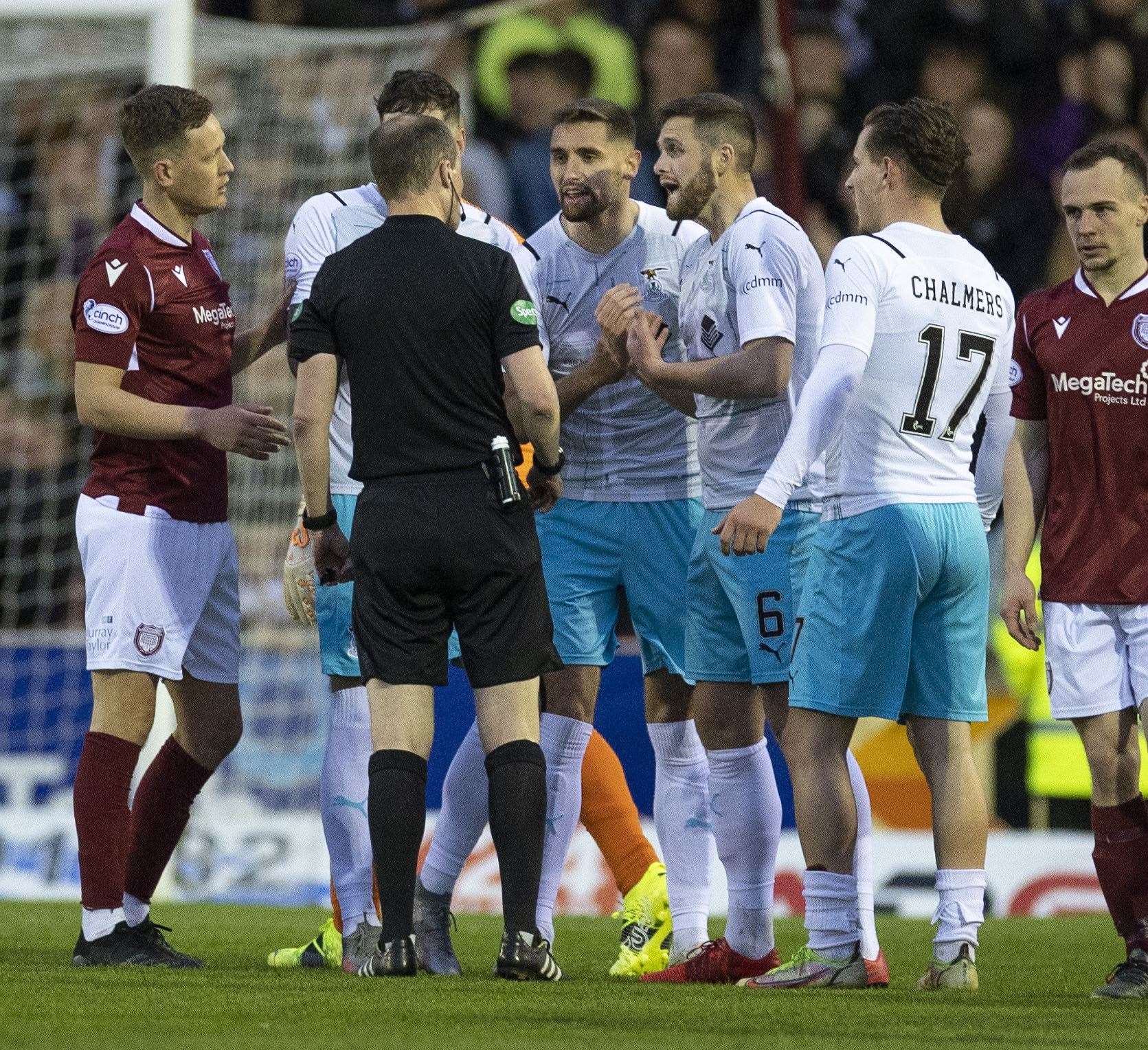 Danny Devine was sent off in the play-off semi final win over Arbroath. Picture: Ken Macpherson