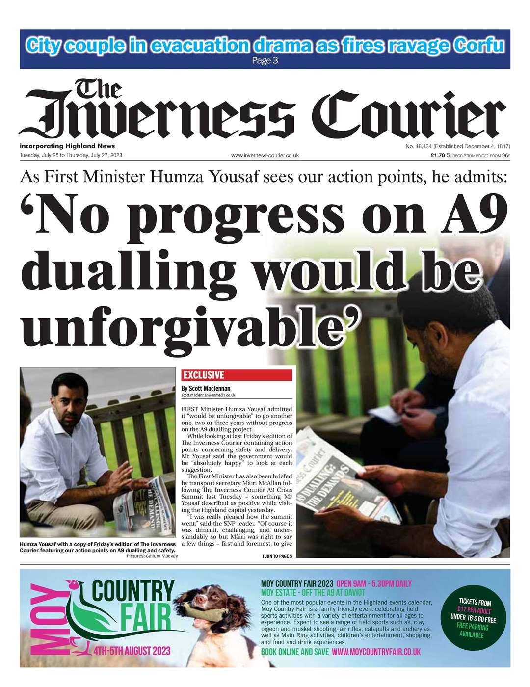The Inverness Courier, July 25, front page.