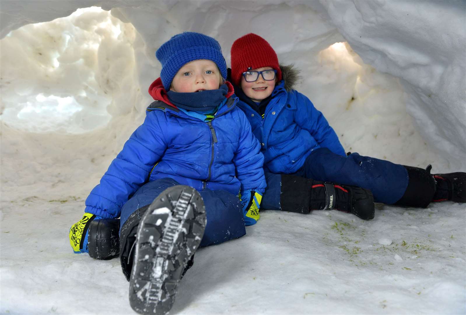 Igloo in Tomatin...Brodie and Struan Pearson and the igloo...Picture: Callum Mackay..