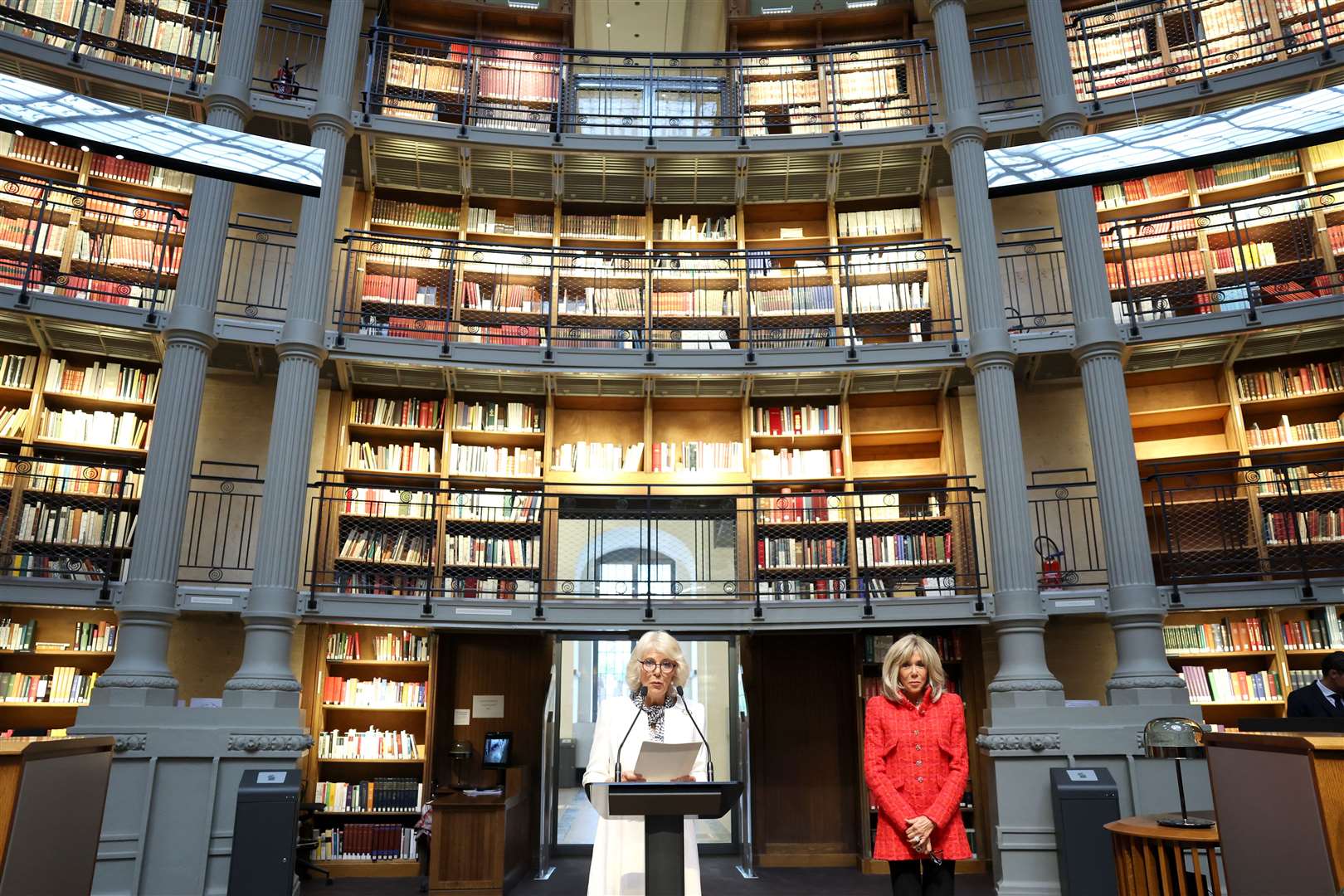 Queen Camilla makes a speech during her visit to the Bibliotheque nationale de France in Paris (Chris Jackson/PA)