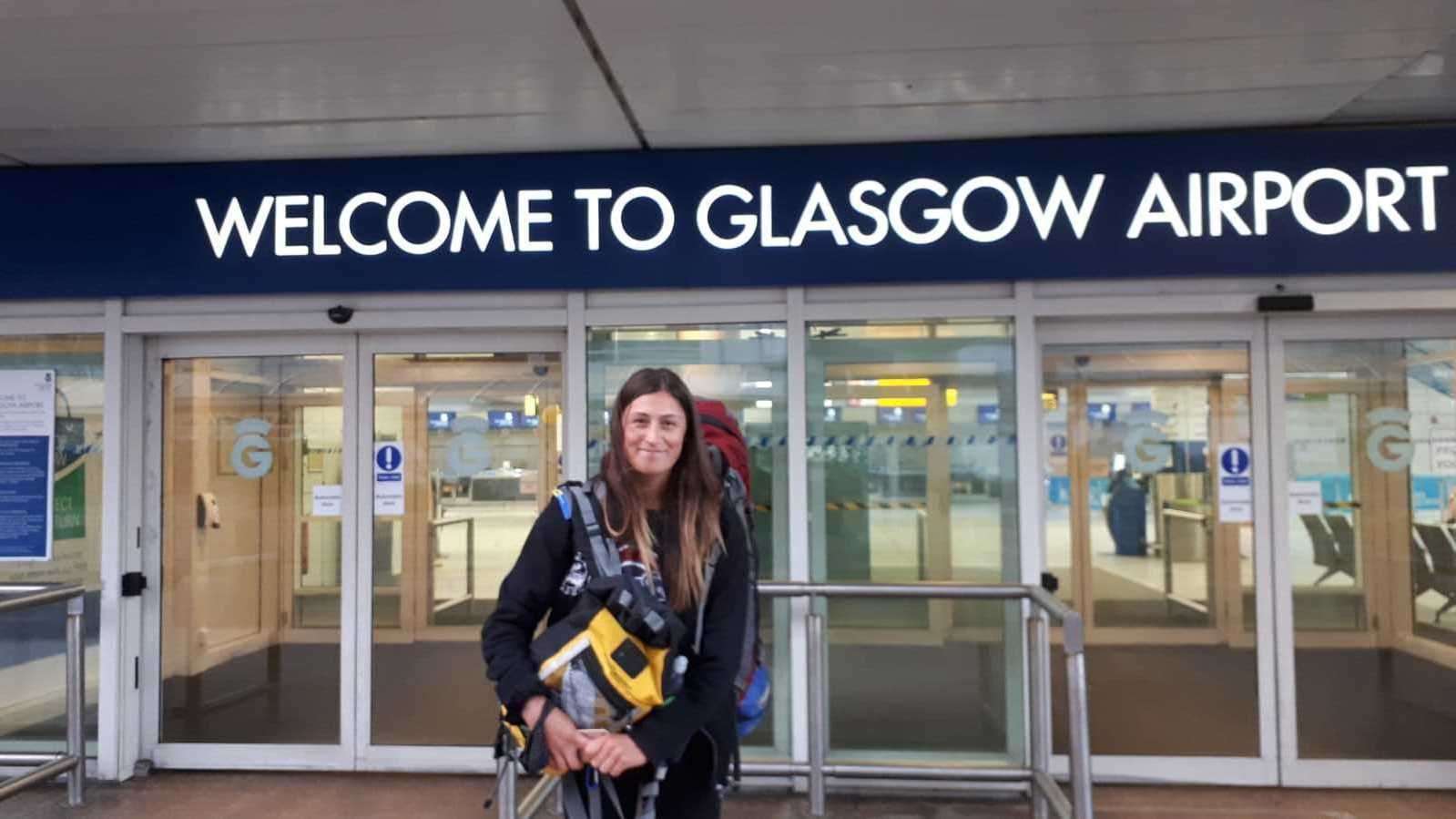 Shenan Davis arrives back in Scotland after being stranded in the Philippines.