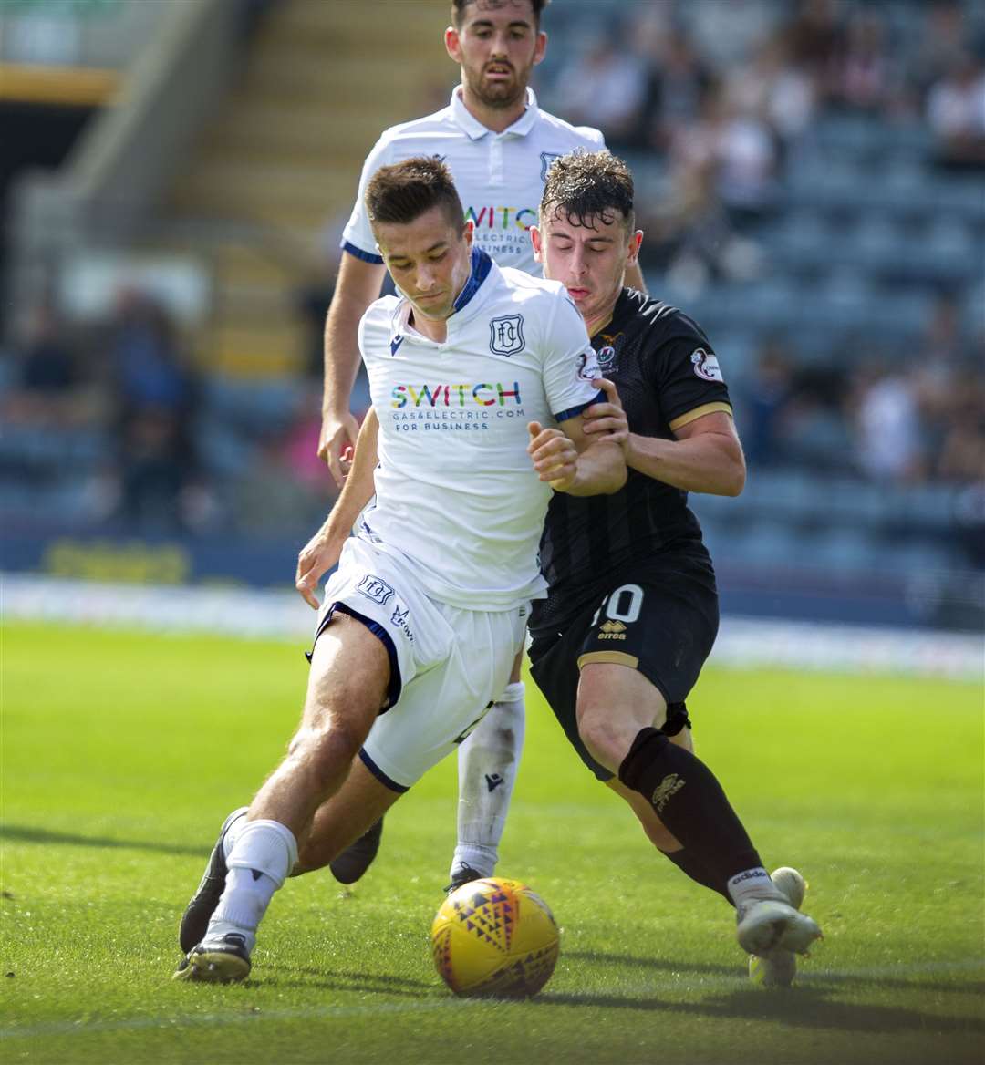 Picture - Ken Macpherson, Inverness..BetFred Cup..Dundee(1) v Inverness CT(0). 28.07.19..ICT's Aaron Doran in a battle for the ball with Dundee's Cammy Kerr..