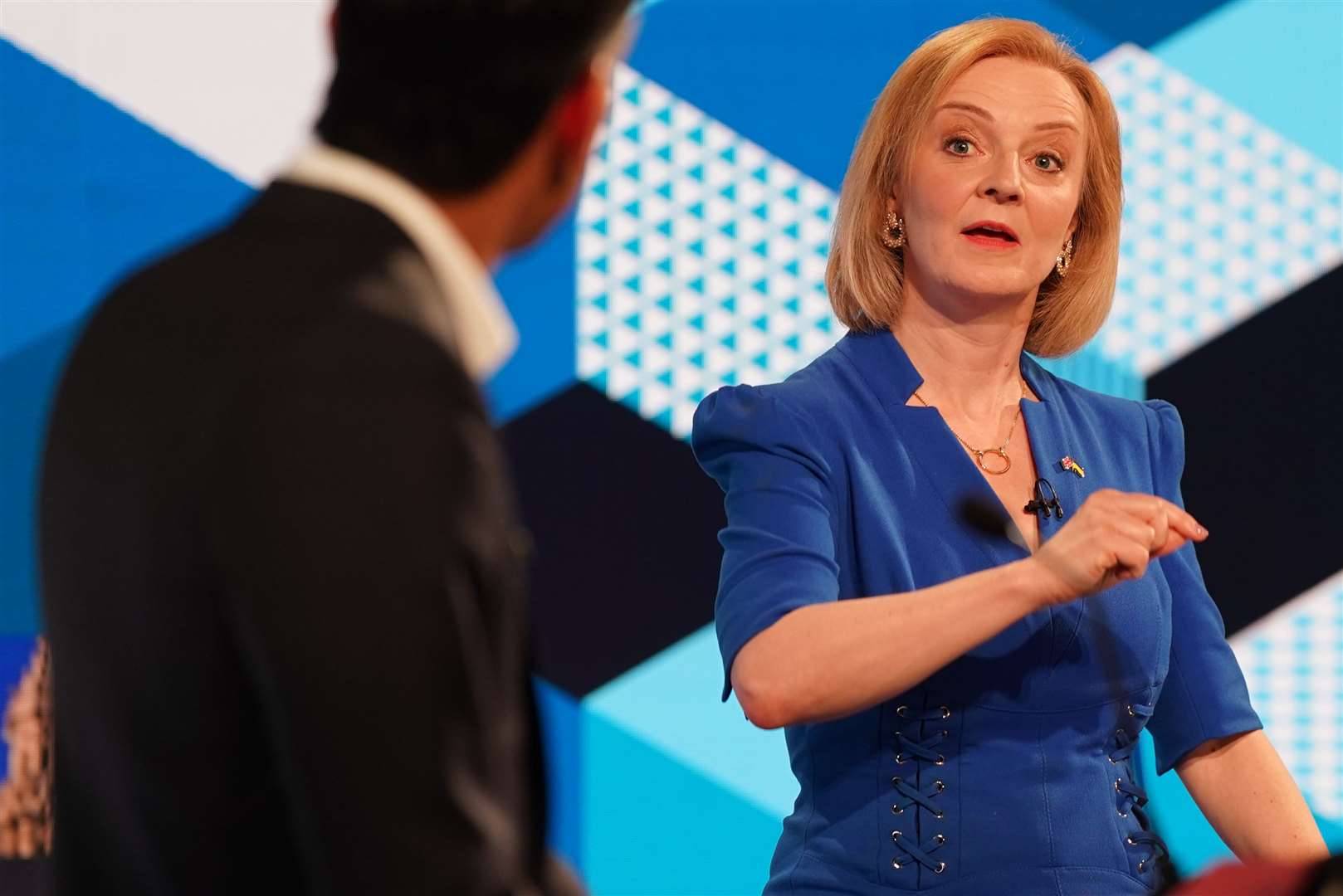 Rishi Sunak and Liz Truss taking part in the BBC Tory leadership debate, Our Next Prime Minister (Jacob King/PA)