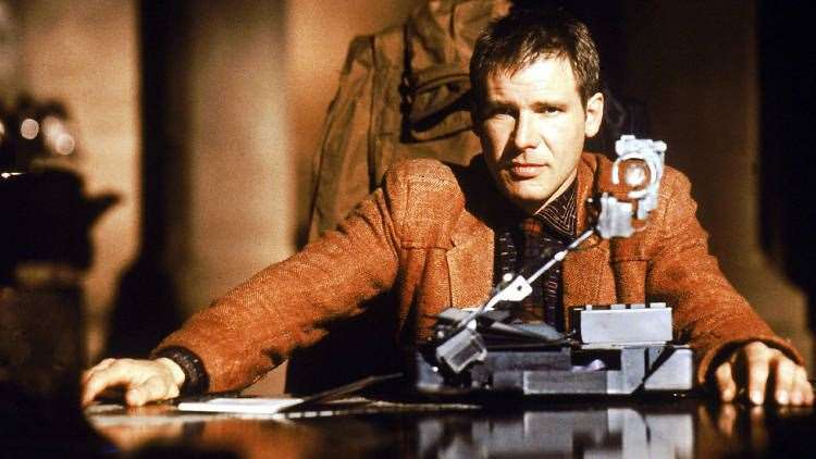 A young Harrison Ford as Rick Deckard in Bladerunner: The Final Cut