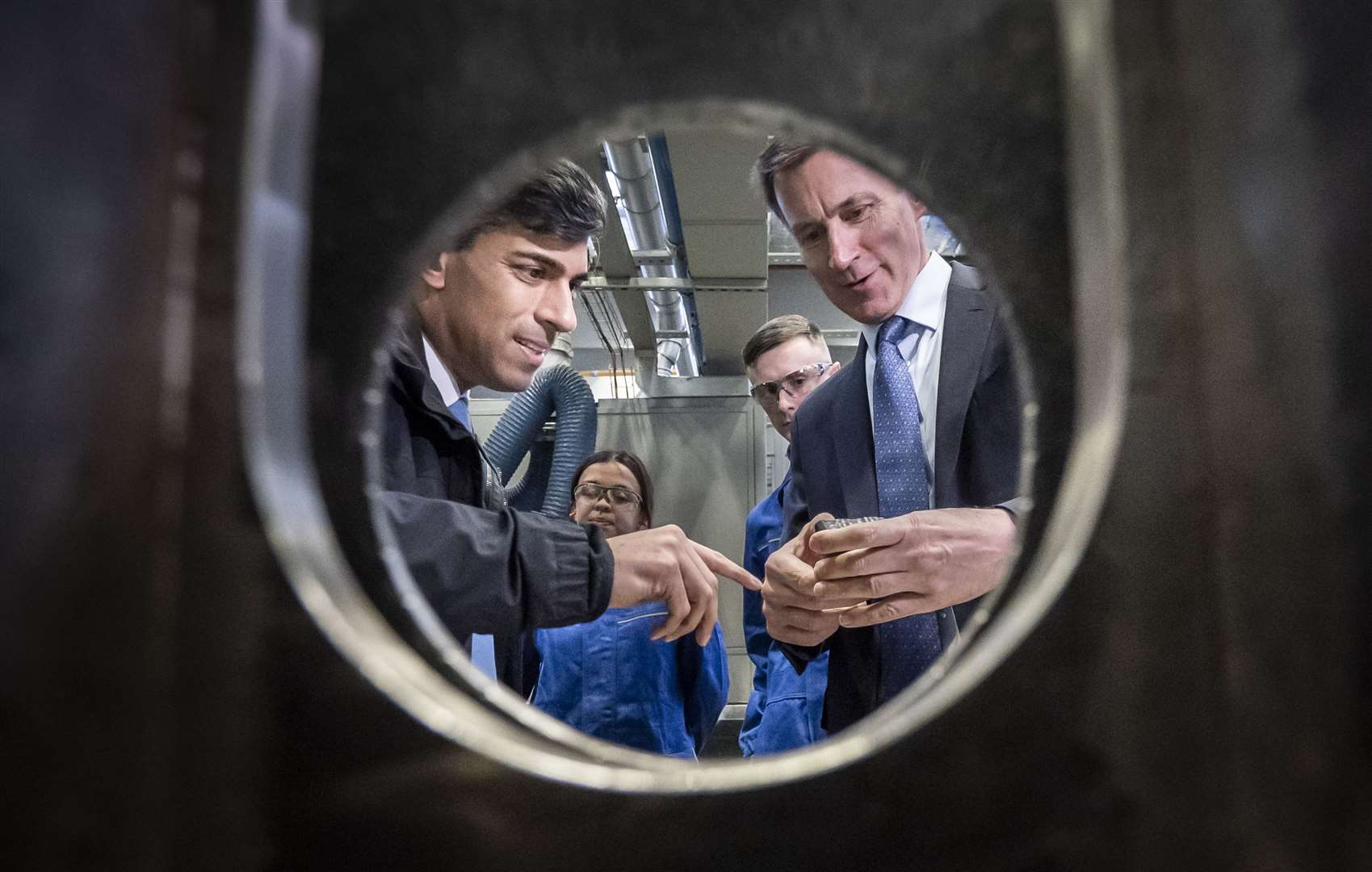 Prime Minister Rishi Sunak and Chancellor Jeremy Hunt during a visit to BAE Systems Submarines in Barrow-in-Furness, Cumbria (Danny Lawson/PA)