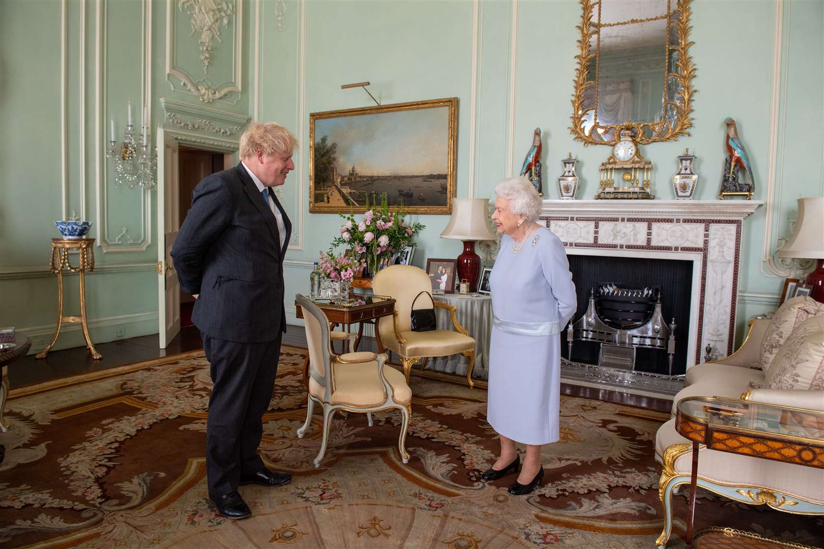 The Queen greets Boris Johnson in June 2021 in their first in-person weekly audience since the start of the coronavirus pandemic (Dominic Lipinski/PA)