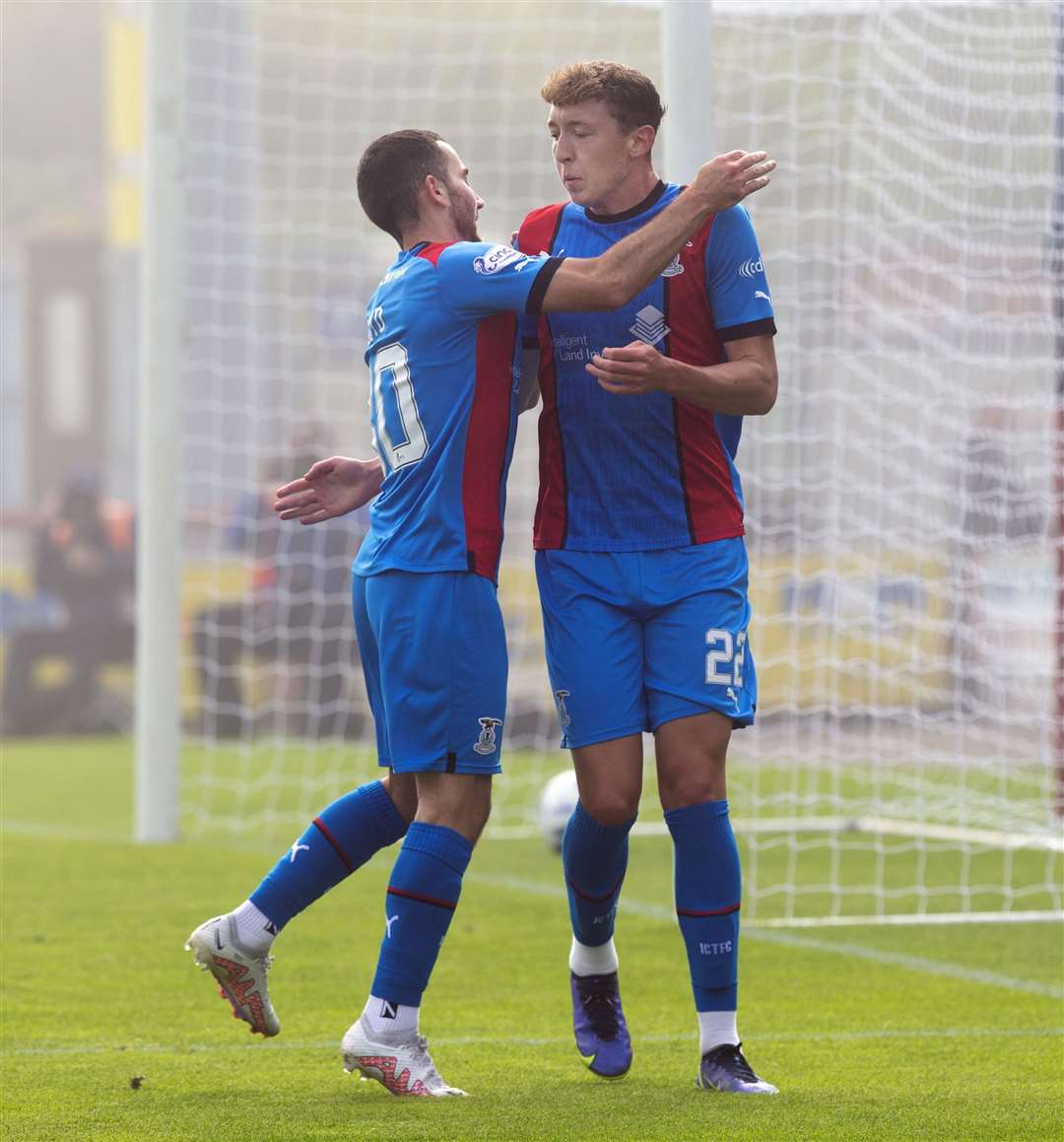 Picture - Ken Macpherson. Inverness CT(4) v Cove Rangers(1). 13.08.22. ICT’s Nathan Shaw celebrates his goaL