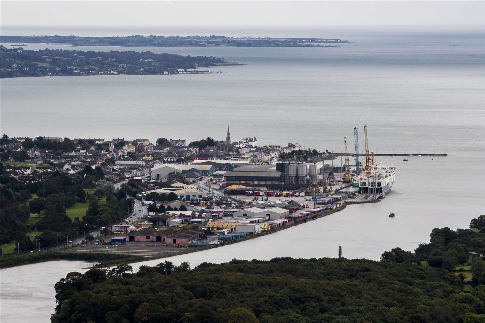 Narrow Water Point and Warrenpoint Port seen from from Flagstaff Viewpoint on the hills outside Newry where the Newry River flows out to Carlingford Lough, the UK and Republic of Ireland share a border through the lough (Liam McBurney/PA)