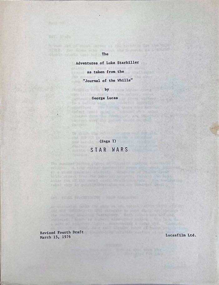 The fourth draft of a screenplay for the first filmed Star Wars movie, originally titled as The Adventures Of Luke Starkiller, left by Harrison Ford in a London flat (Excalibur Auctions/PA)