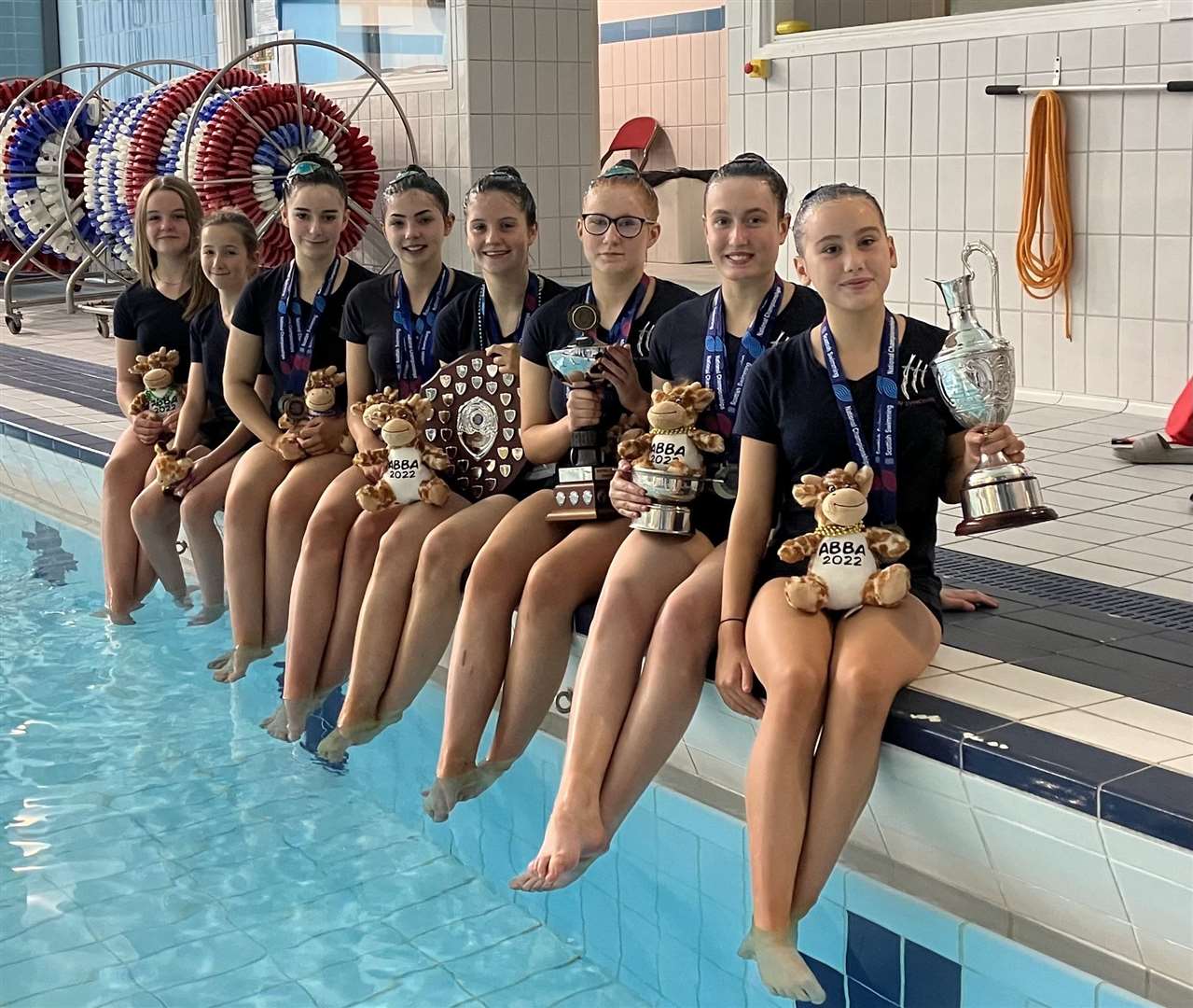 Nairn Synchro swimmers celebrate their success.