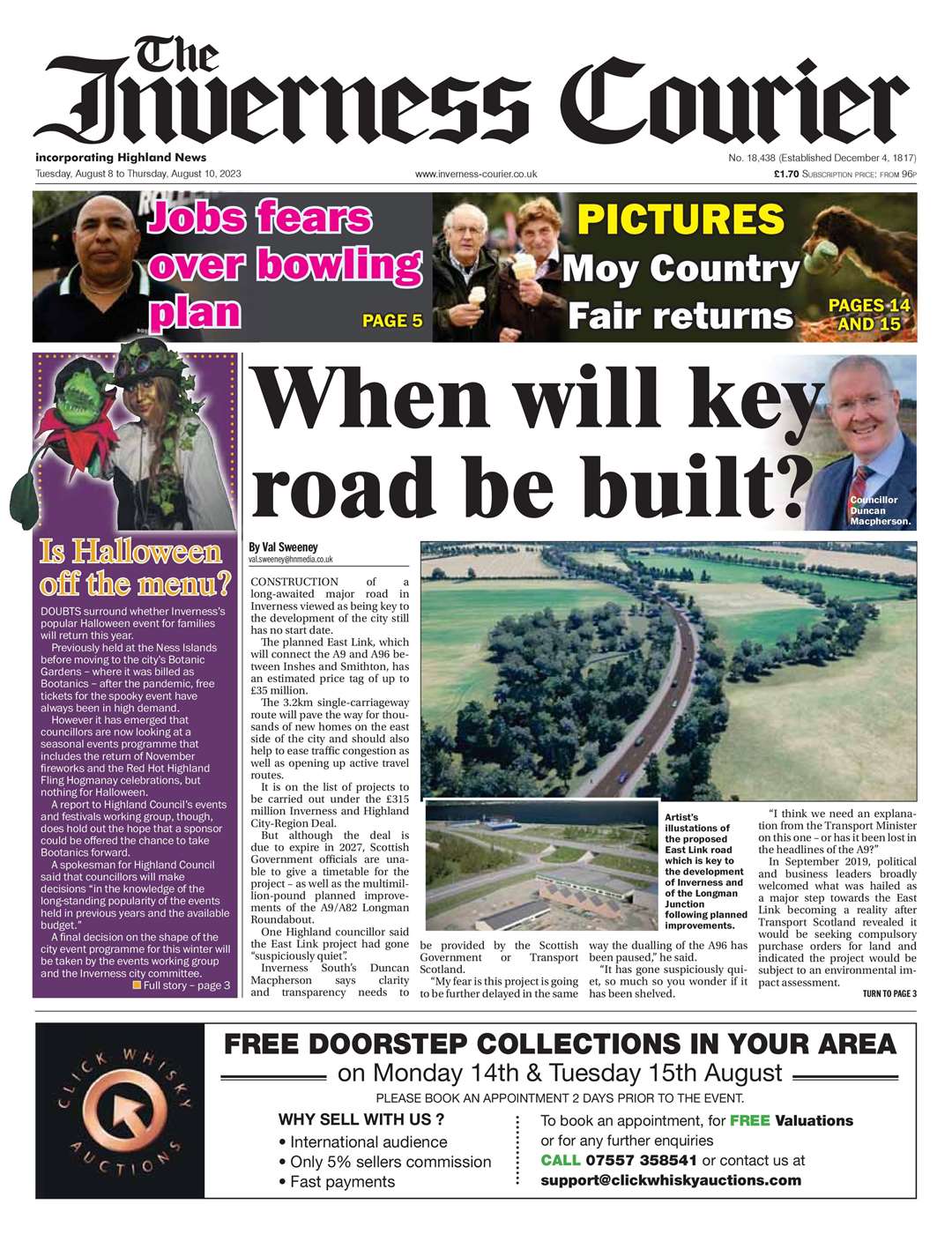 The Inverness Courier, August 8, front page.