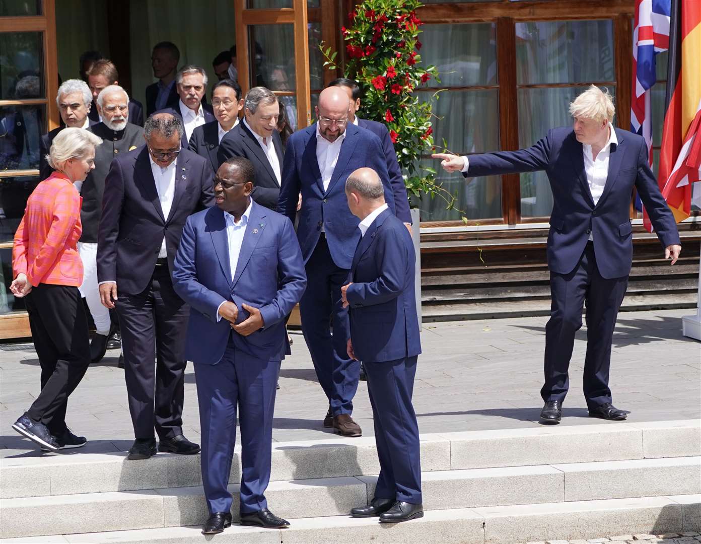 Prime Minister Boris Johnson (right) with other leaders from the G7 and partner countries during an extended family photo at Schloss Elmau in the Bavarian Alps (Stefan Rousseau/PA)