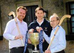 From left: Former Scotland rugby captain, and Scottish Hydro sponsorship manager, Jonny Petrie, Scottish Camanachd Association national development officer Ronald and Camanachd Association communications director Donald Stewart at the draw for the Camanachd Cup.