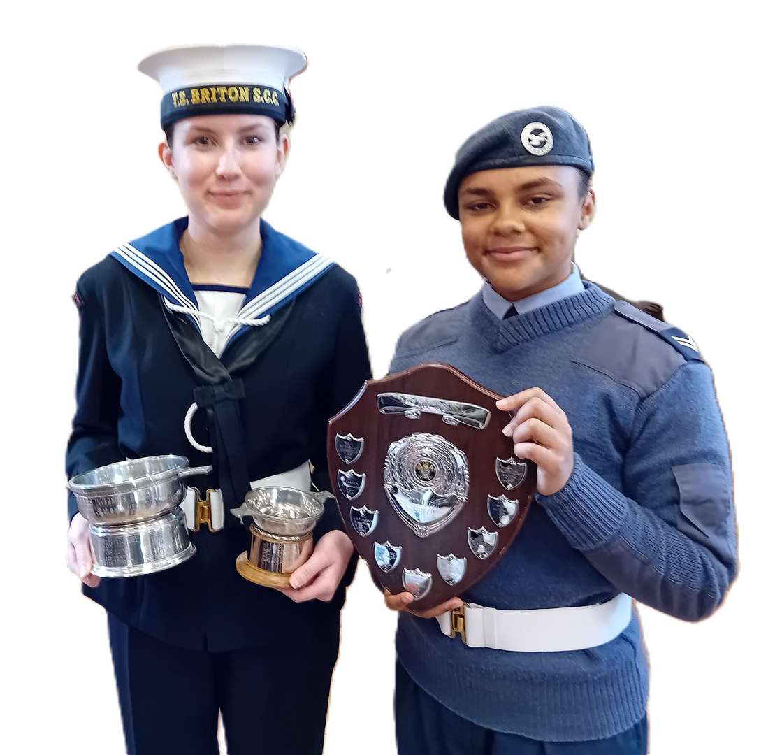 Able Cadet A. Barrie, of the Sea Cadet Corp, and Cpl L. Gausi, of the RAF Air Cadets.