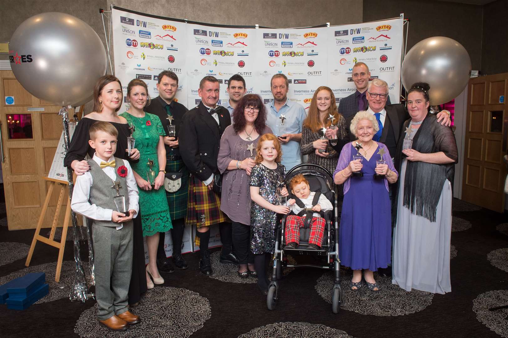 All the winners from last year's Highland Heroes awards with Graeme Bell (fifth left). Picture: Callum Mackay/SPP