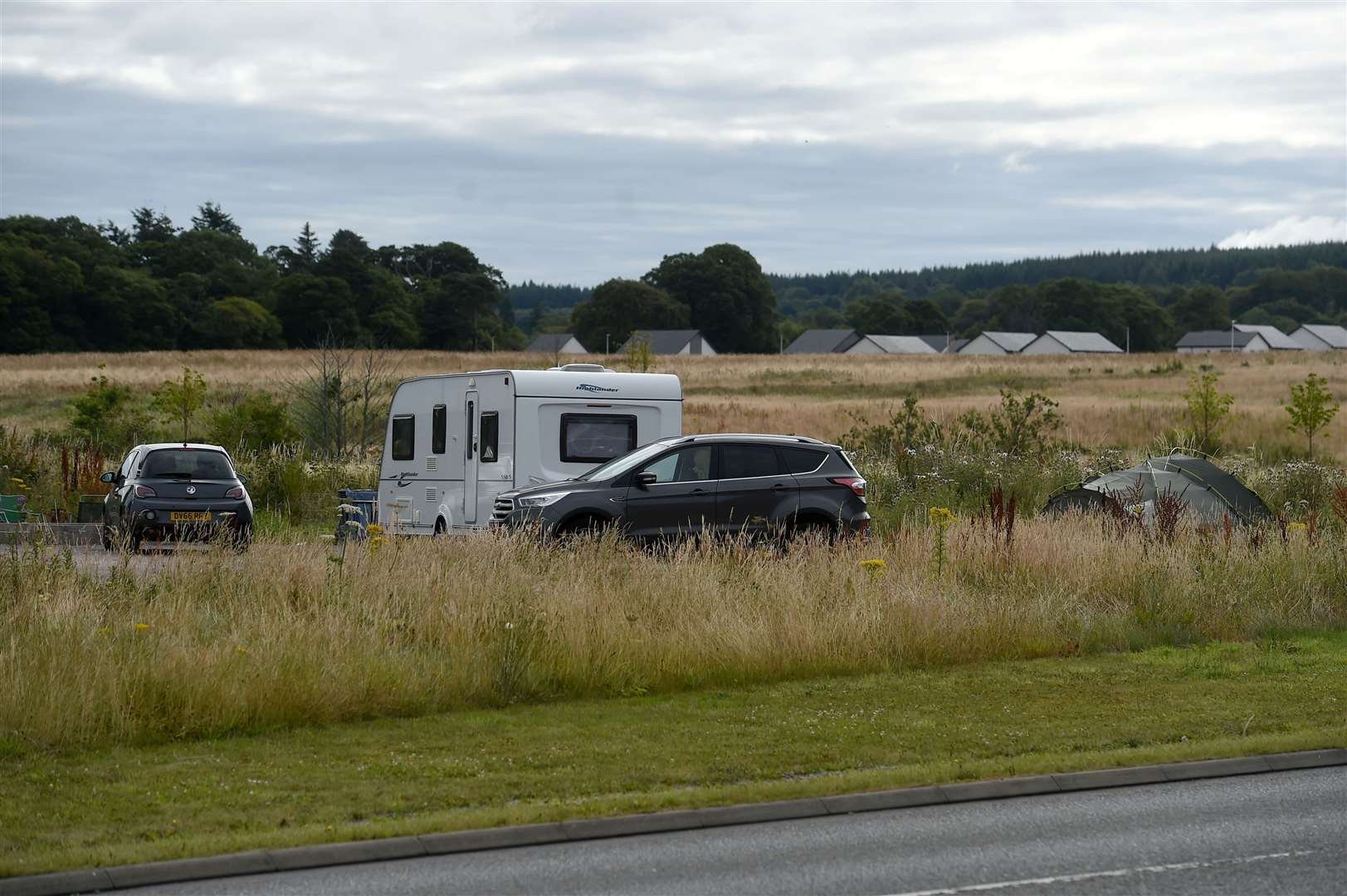 Travellers camped just up from Culloden roundabout at Culloden West.