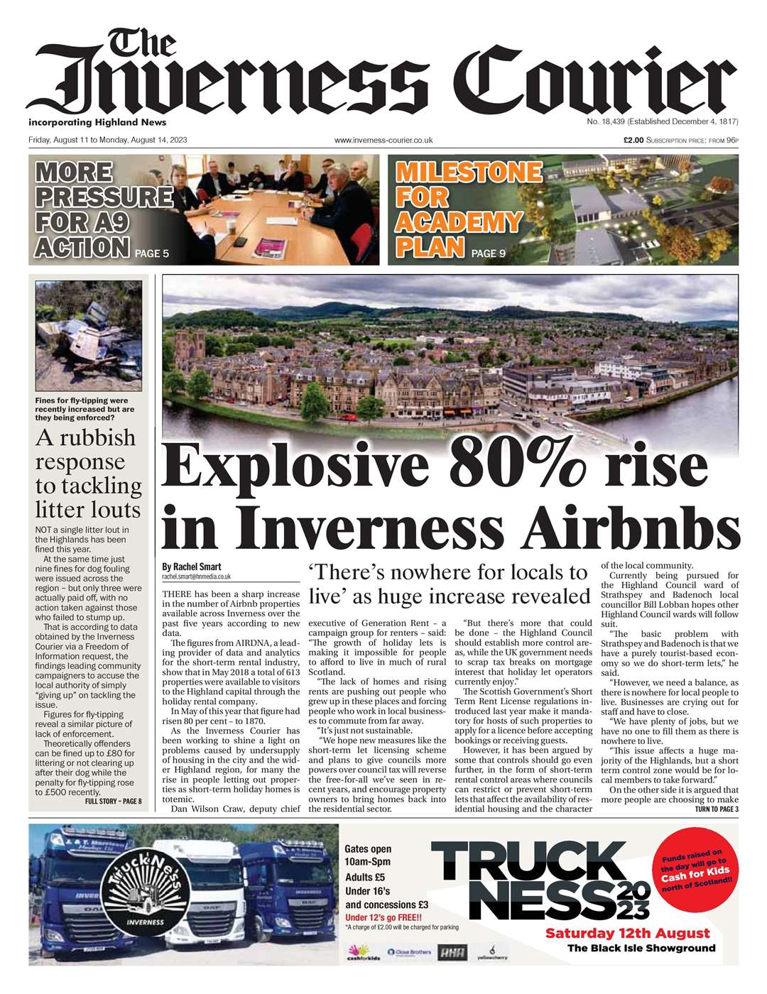 The Inverness Courier, August 11, front page.