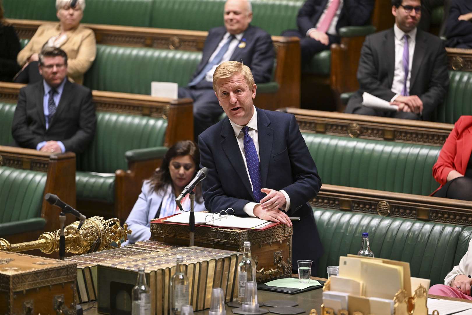 Oliver Dowden making a statement in the Commons that Beijing is behind a wave of state-backed interference (UK Parliament/Andy Bailey)