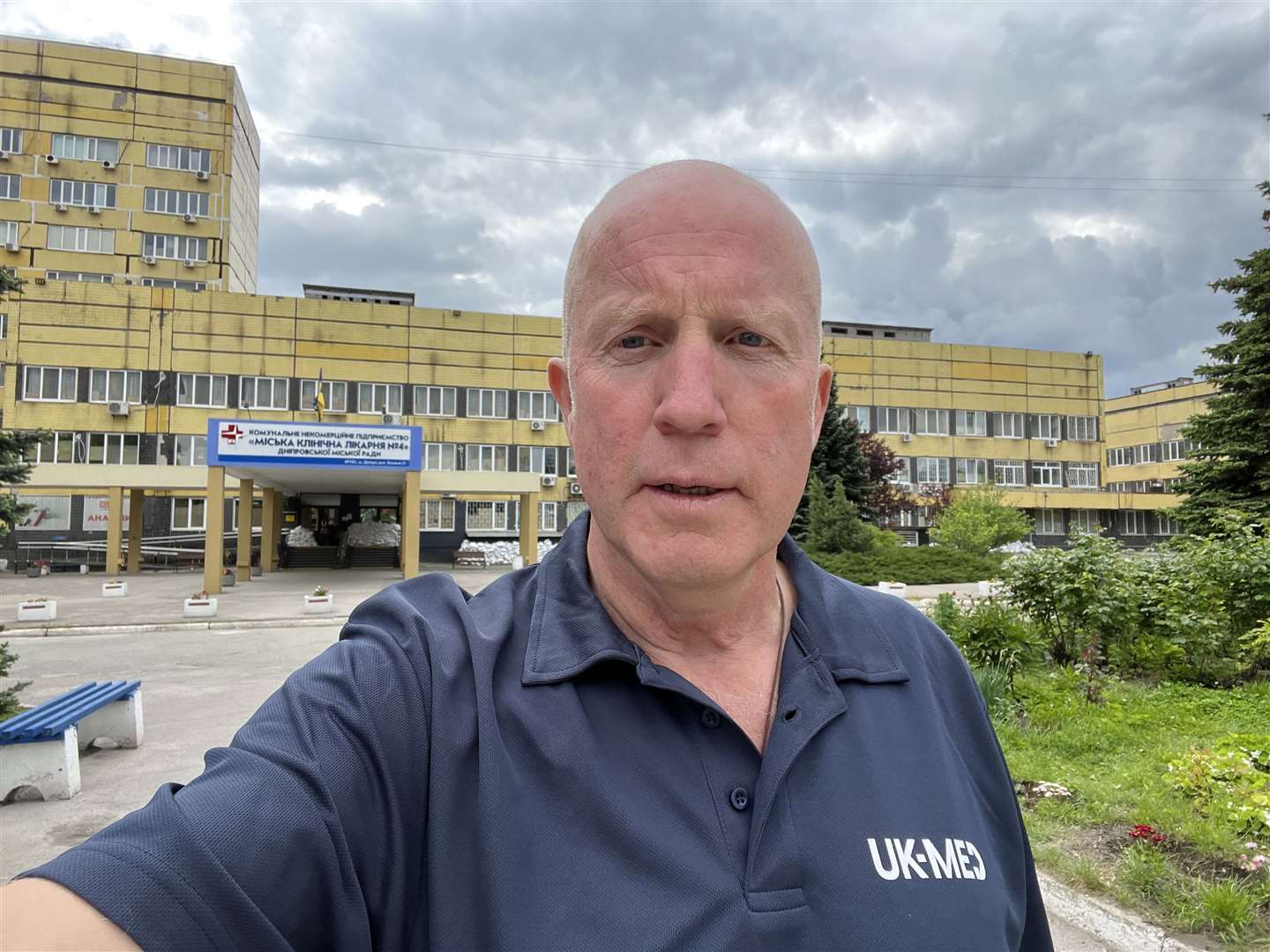 Trauma and orthopaedic surgeon Andy Kent outside a hospital in Dnipro in Ukraine.