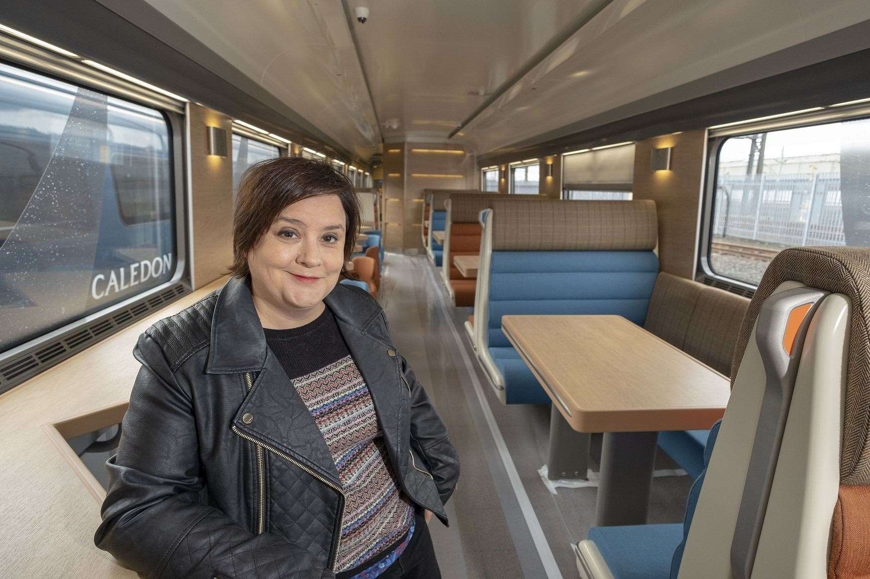 Susan Calman on one of the new Caledonian Sleeper trains. Picture: Peter Devlin.