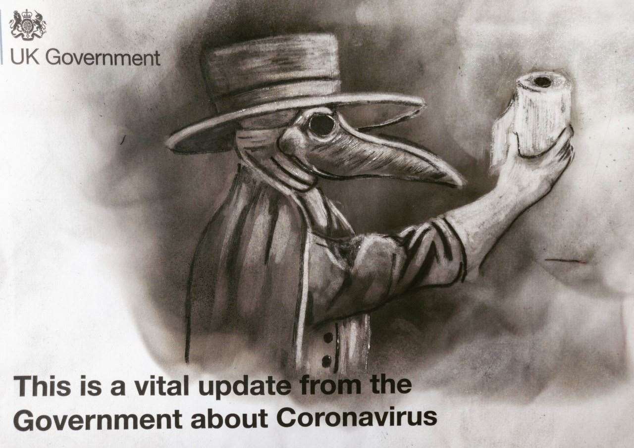 Not Again People. One of Mr To's grim figures in Plague doctor mask.